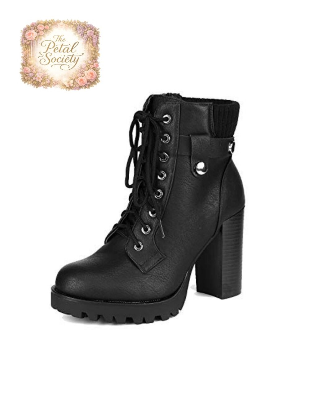 Women's Faux Leather Lace Up Combat Ankle Boots with Chunky Heel
